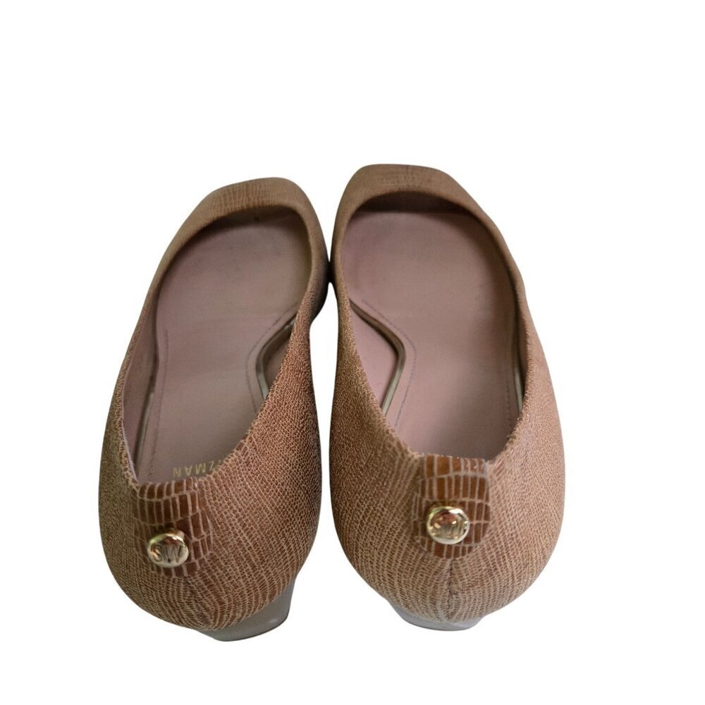 Stuart Weitzman Beige Lizard Embossed Logosavior Pumps Open Toe Size 7.5W - Picture 5 of 11